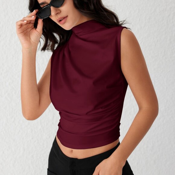 Asymmetrical High Neck Ruched Crop Top  NWT - Picture 1 of 2